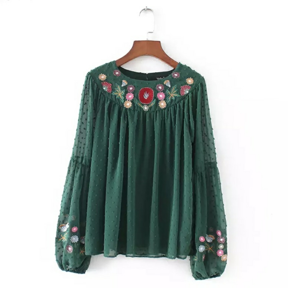 Women Floral Embroidery Chiffon